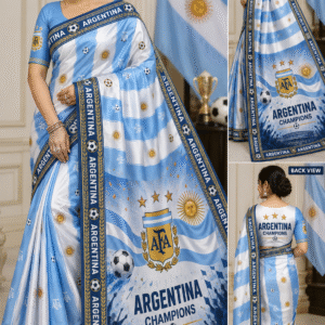 Argentina World Cup Theme Saree and Blouse